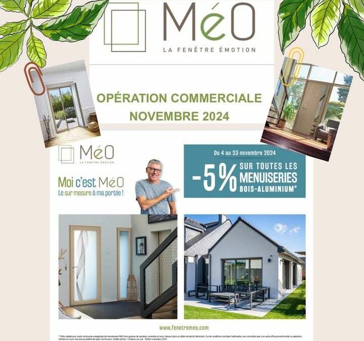 Opération commerciale Novembre 2024 ✨

Profitez de – 5% sur toutes les menuiseries Bois-Aluminium @meo_fenetre_emotion …