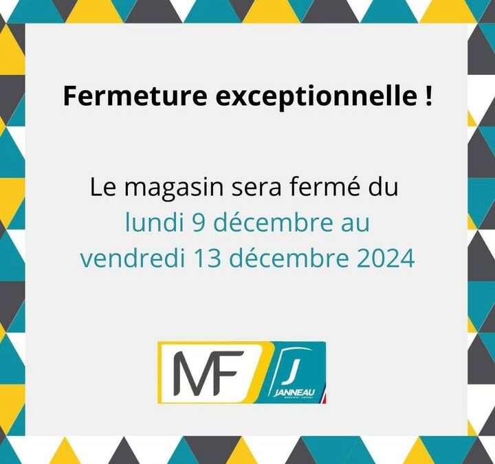 ✨Fermeture exceptionnelle du lundi 9 décembre au vendredi 13 décembre…